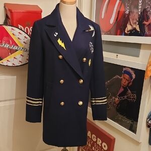 Forever 21 Premium Label Dark Blue Military-Inspired Coat